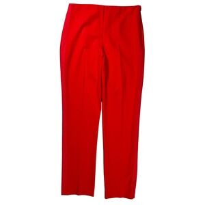 Trina Turk Straight Leg Pants Womens 8 Red Grosgrain Trim Side Zip Tuxedo Style